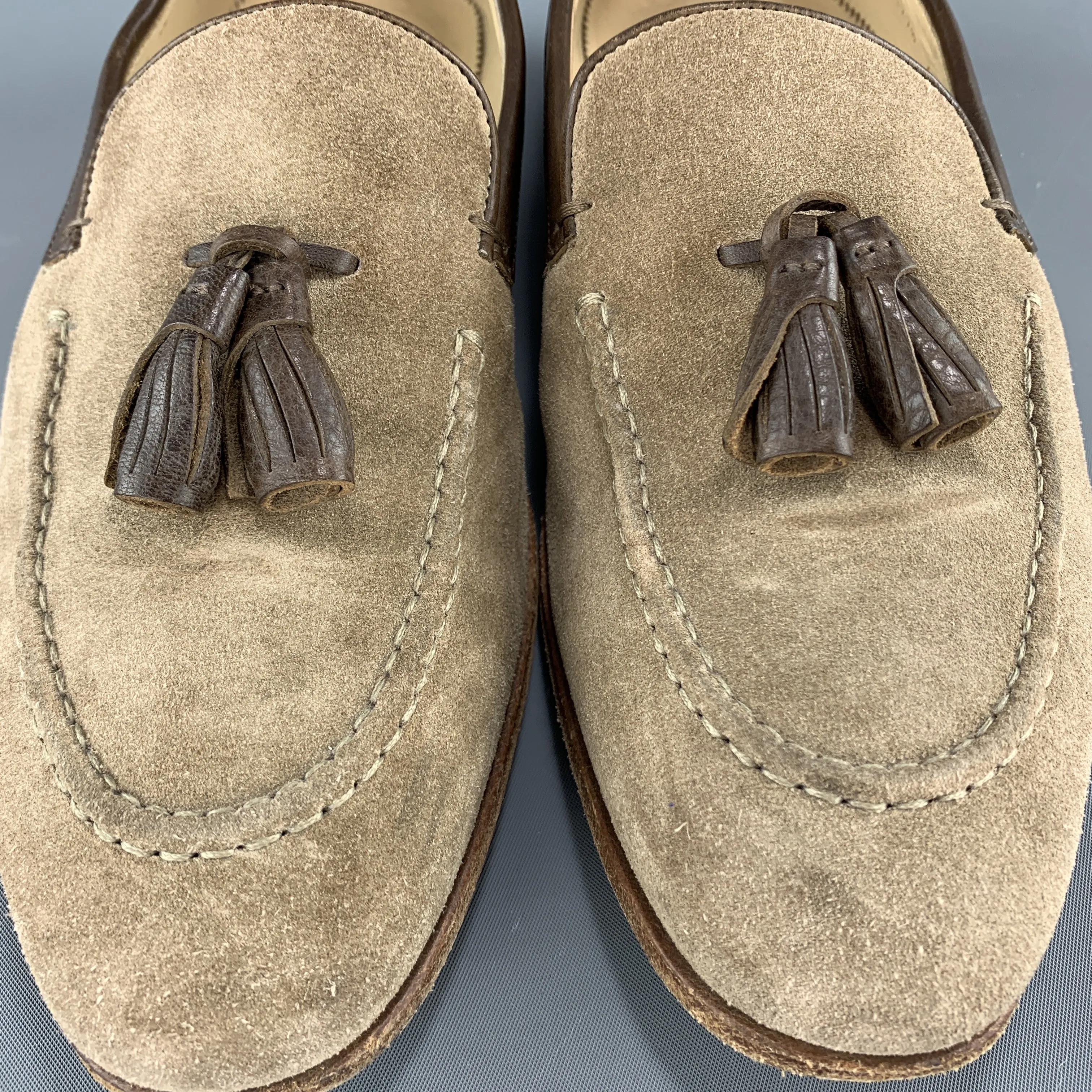 ALEXANDER MCQUEEN Size 9 Tan Suede Slip On Brown Tassel  Loafers