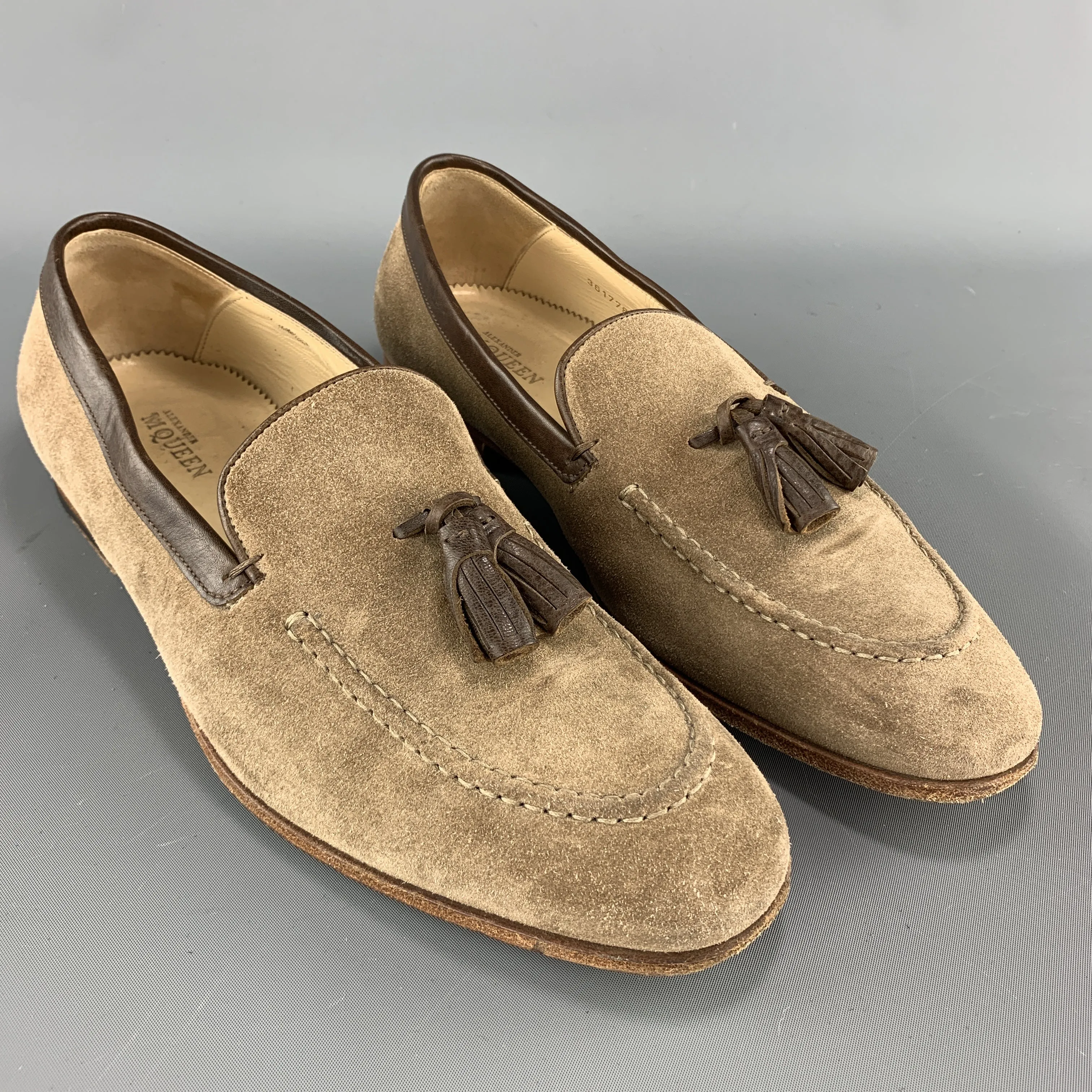 ALEXANDER MCQUEEN Size 9 Tan Suede Slip On Brown Tassel  Loafers