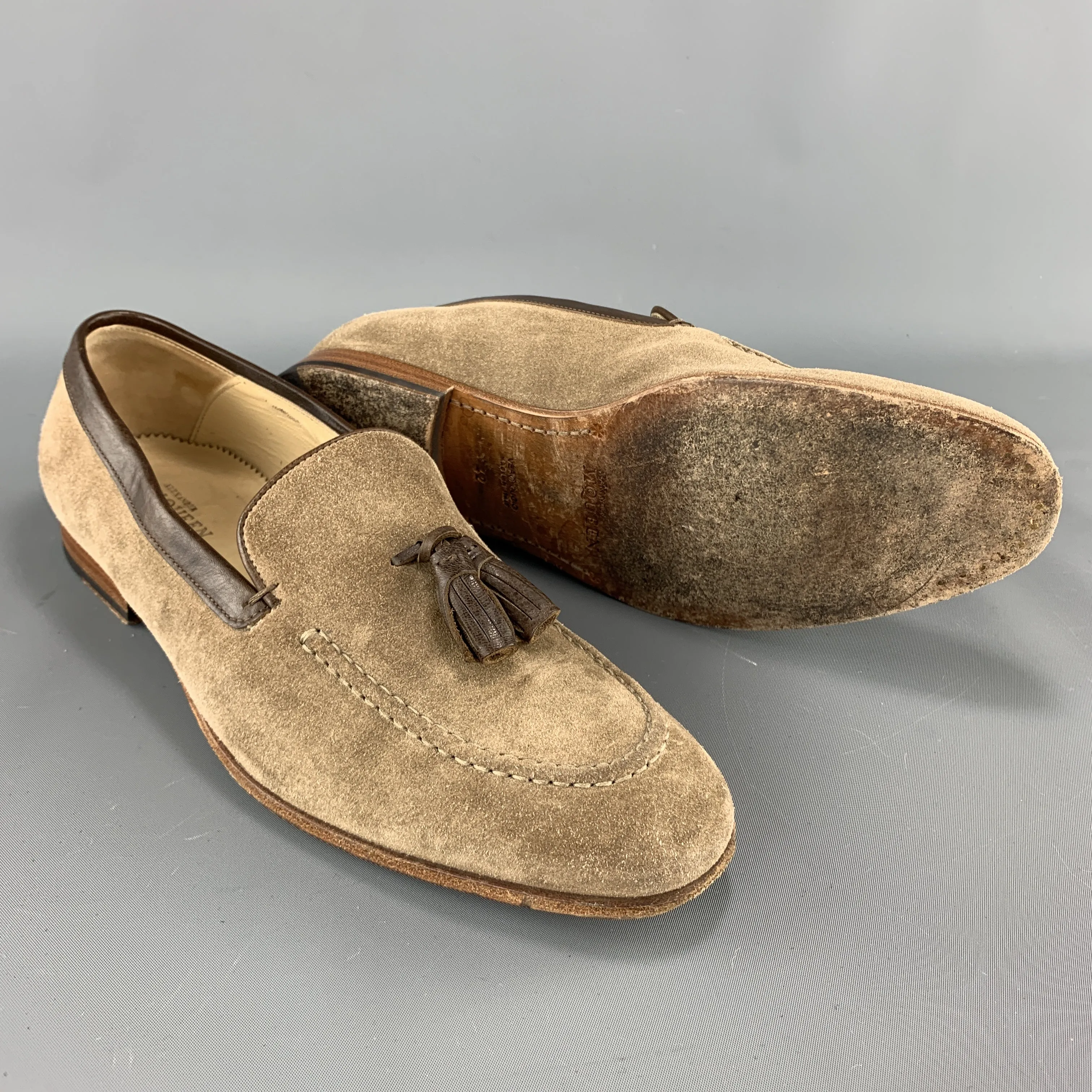 ALEXANDER MCQUEEN Size 9 Tan Suede Slip On Brown Tassel  Loafers