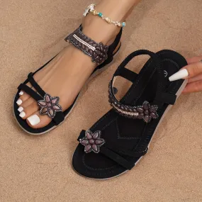 Boho chic damessandalen met fonkelende strass-steentjes
