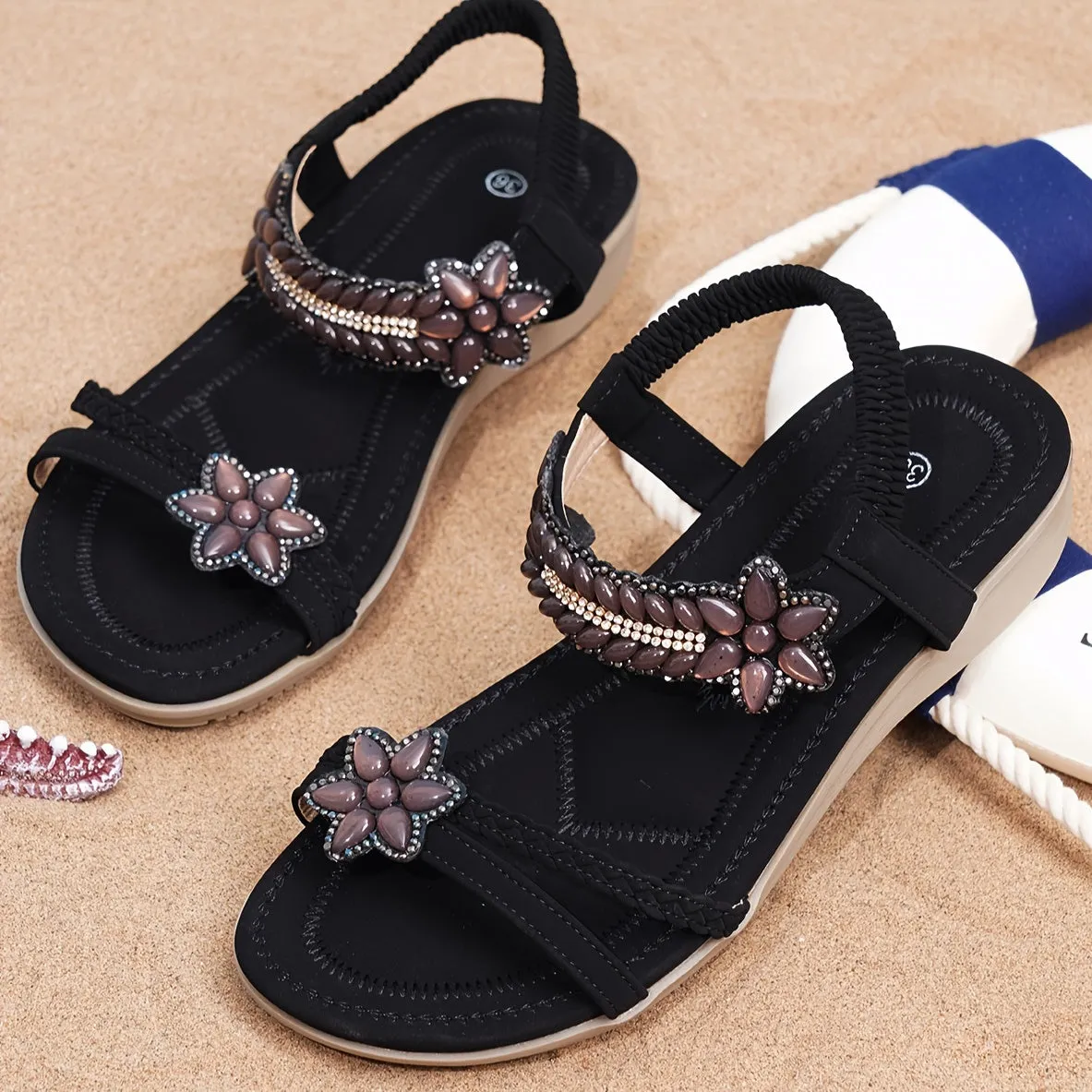 Boho chic damessandalen met fonkelende strass-steentjes