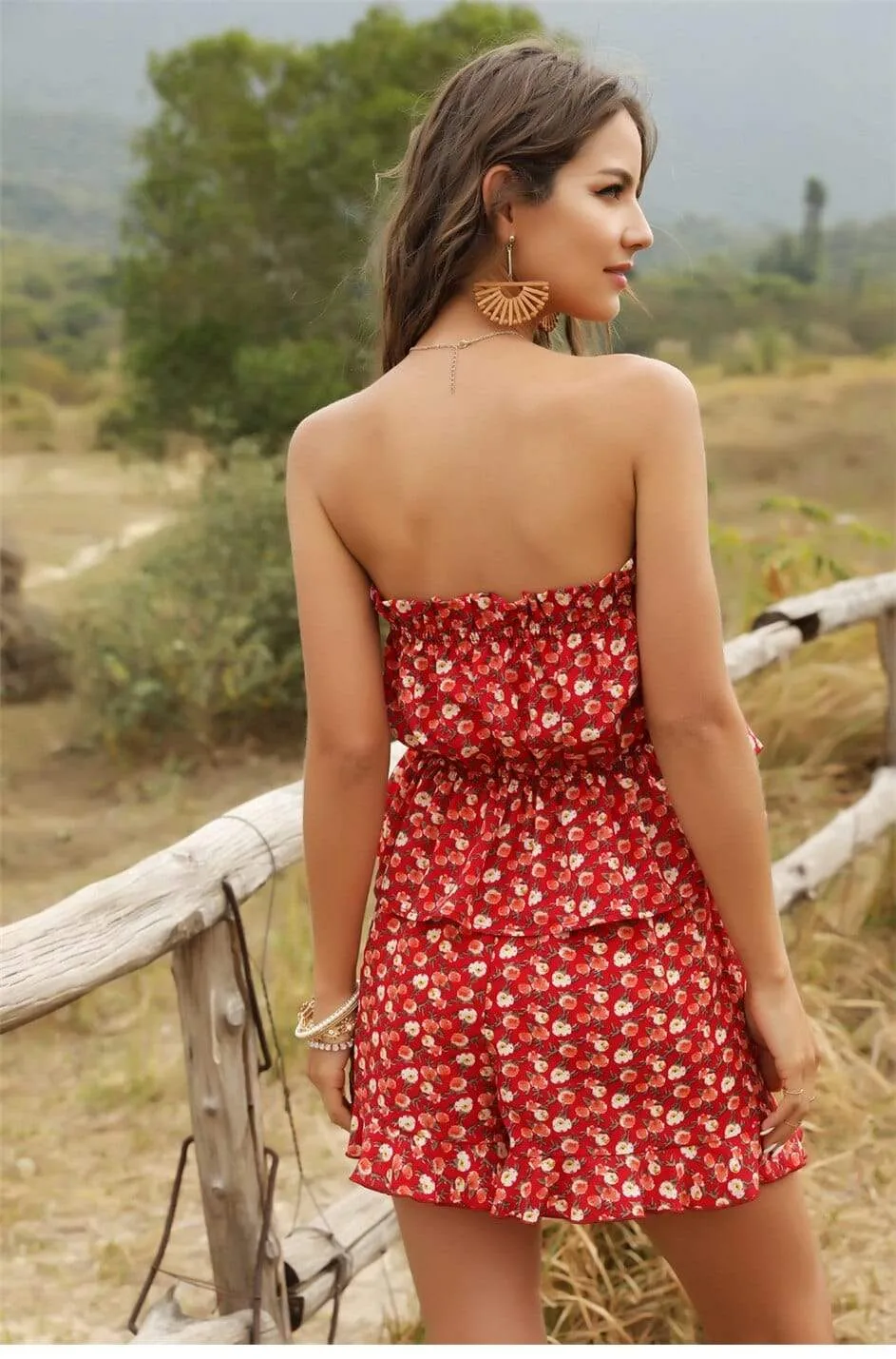 Boho Chic Summer Red Set (Bustier top   Short)