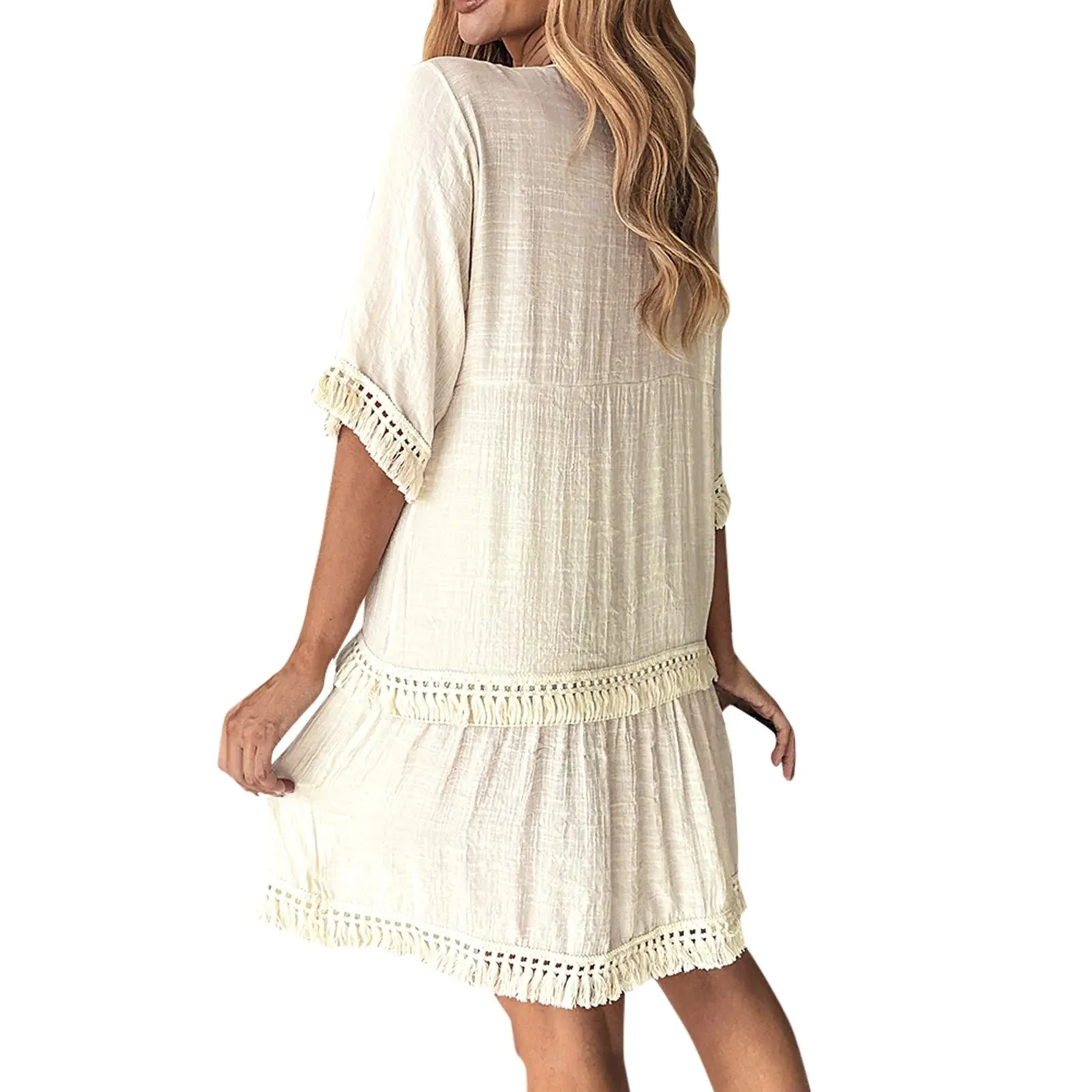 Boho V-Neck Tassel Maxi Dress
