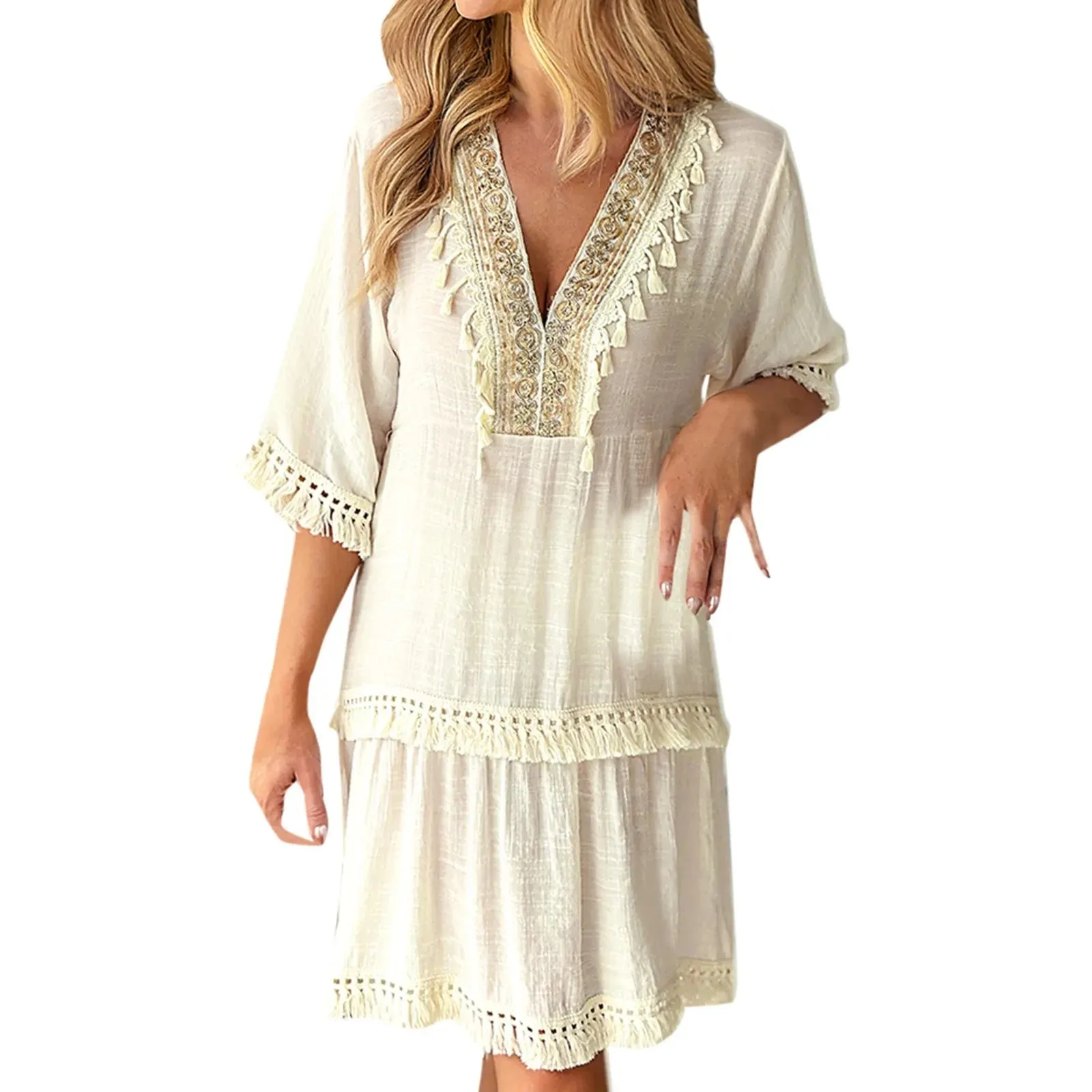 Boho V-Neck Tassel Maxi Dress