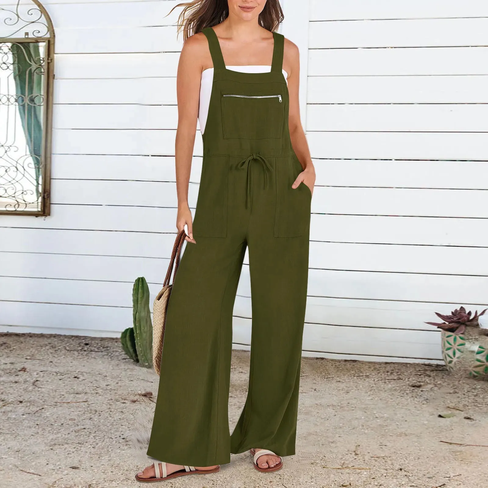 Boho Wide Leg Jumpsuit –Romper with Pockets