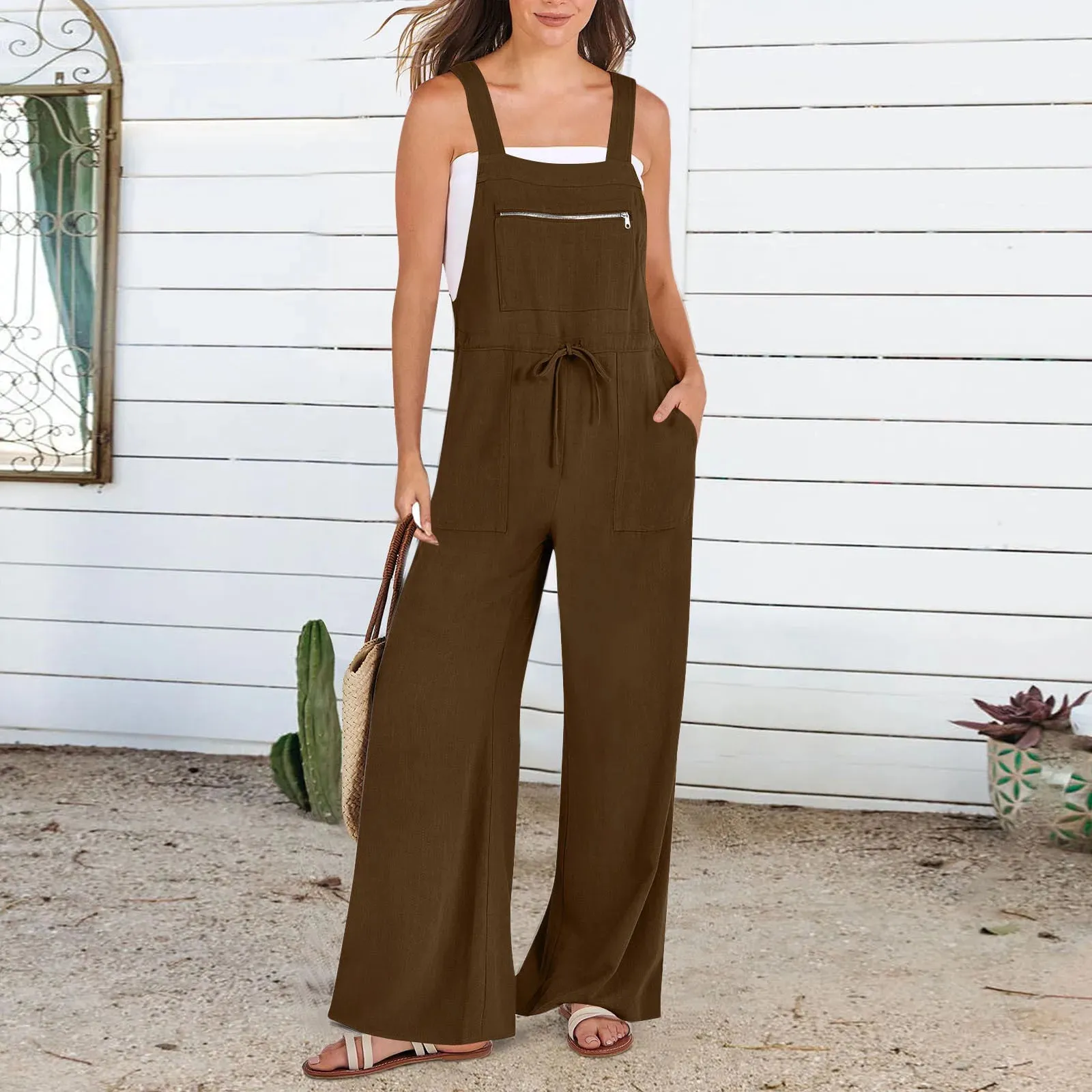 Boho Wide Leg Jumpsuit –Romper with Pockets