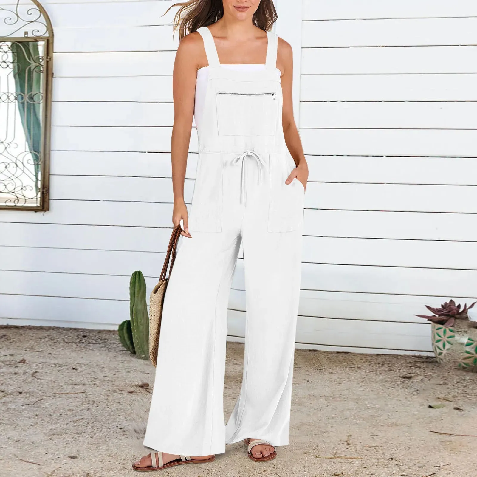 Boho Wide Leg Jumpsuit –Romper with Pockets