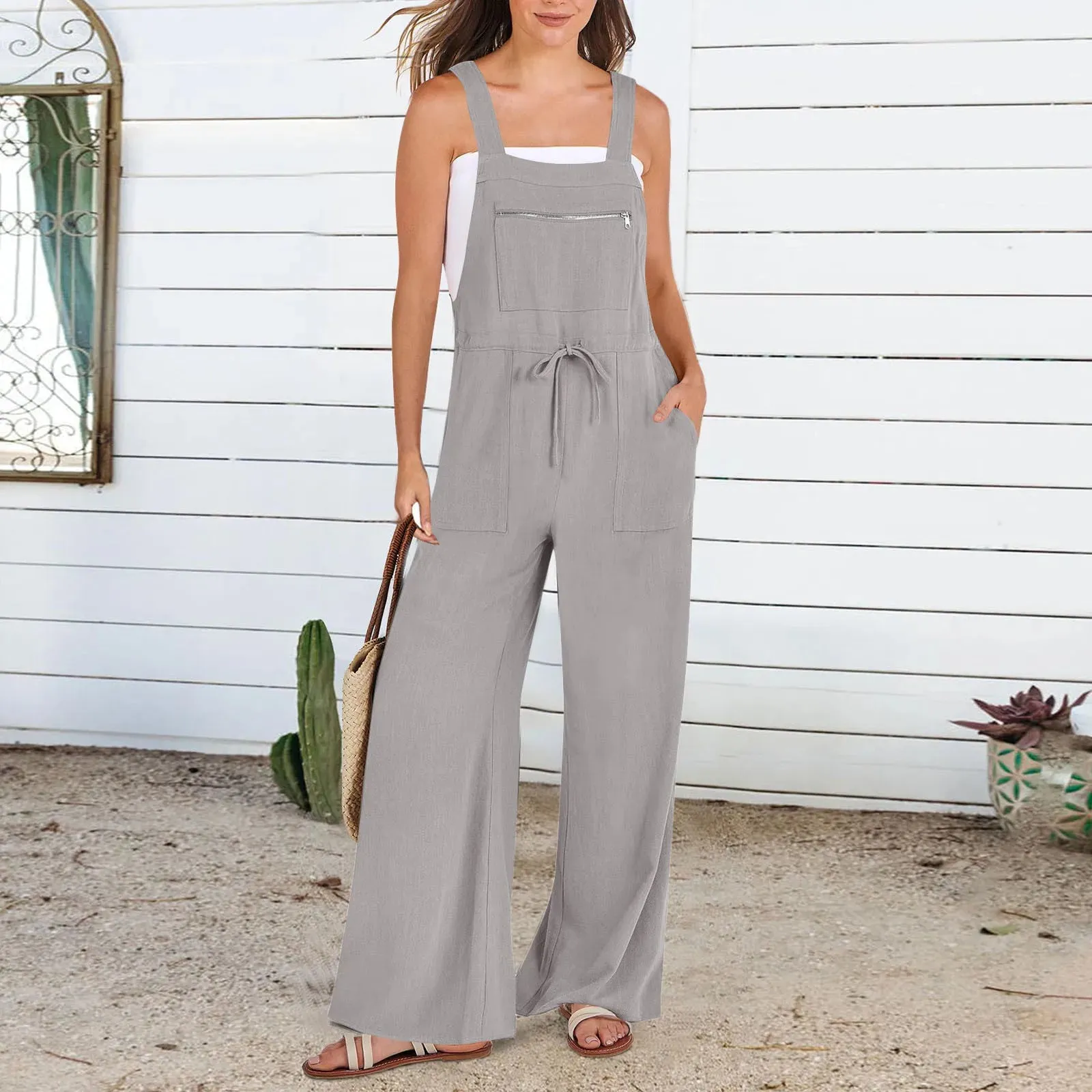 Boho Wide Leg Jumpsuit –Romper with Pockets