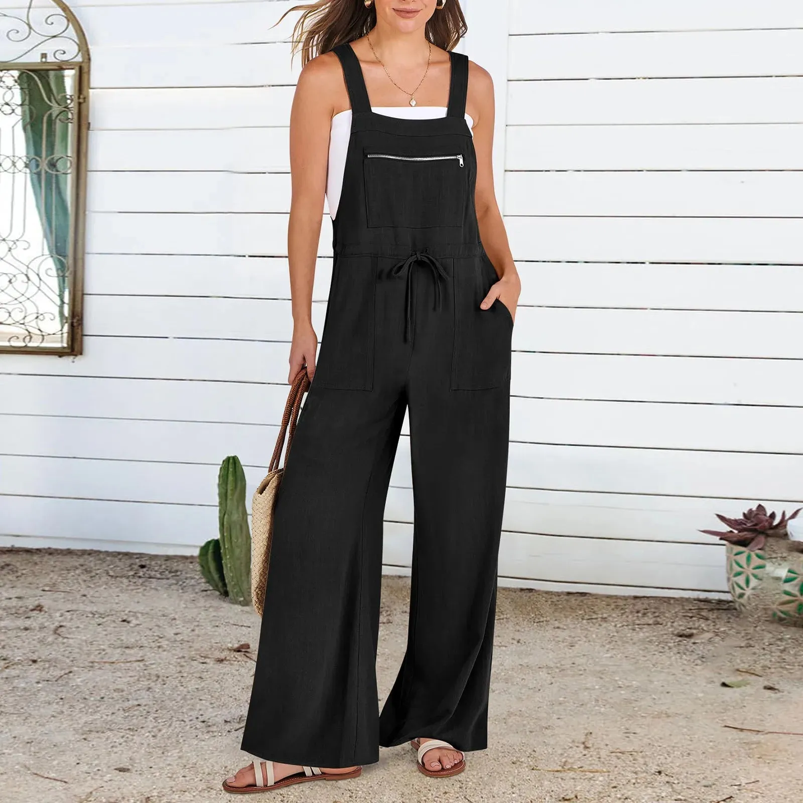 Boho Wide Leg Jumpsuit –Romper with Pockets