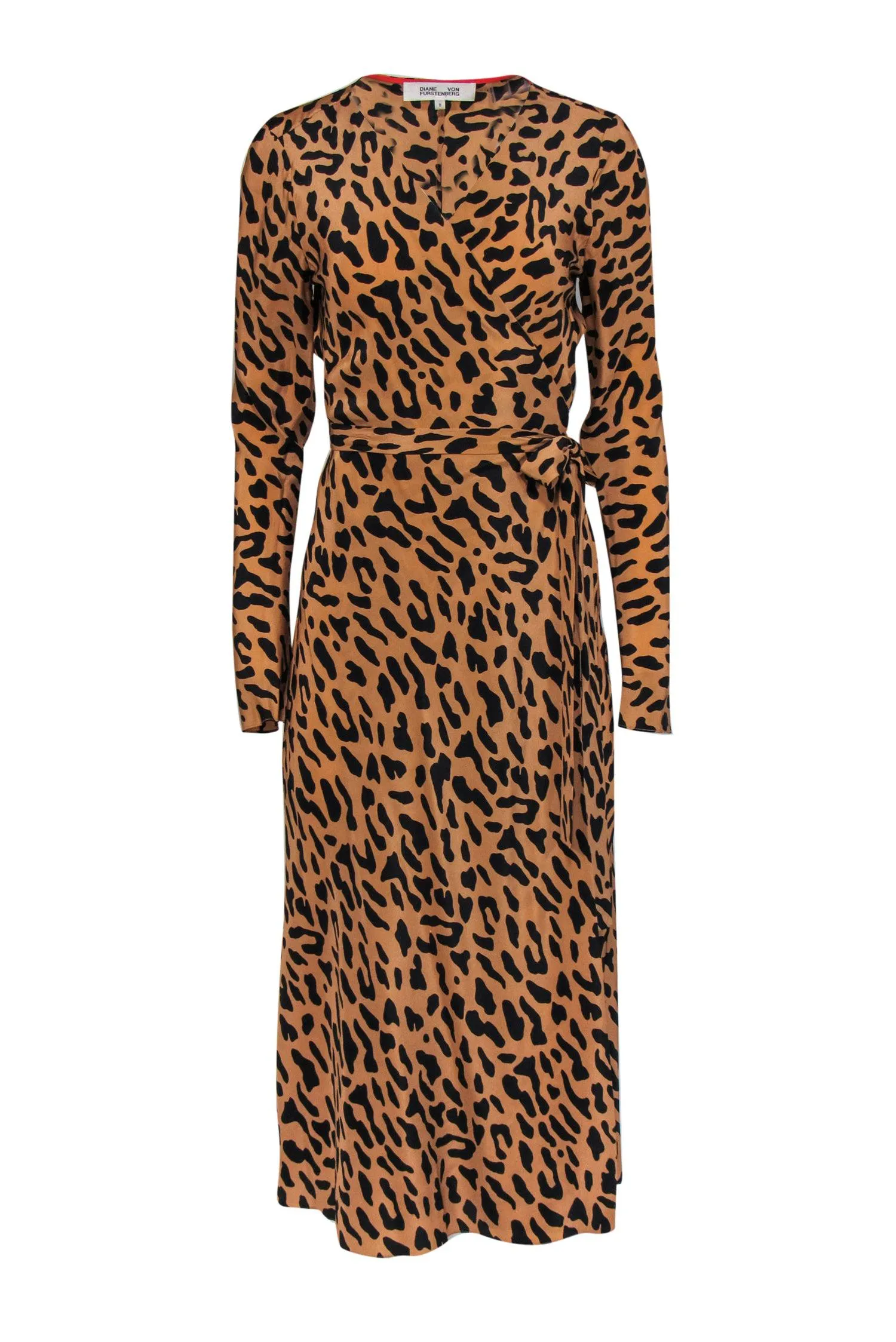 Diane von Furstenberg - Tan & Black Leopard Print Silk Wrap Maxi Dress Sz 8