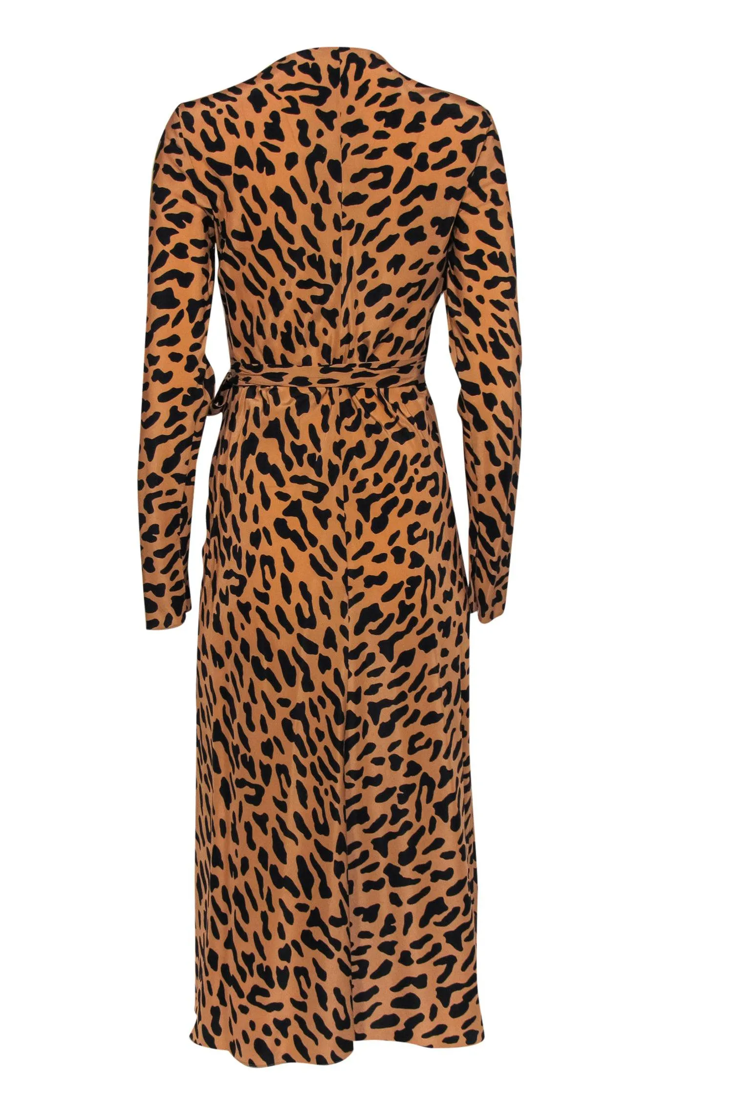 Diane von Furstenberg - Tan & Black Leopard Print Silk Wrap Maxi Dress Sz 8