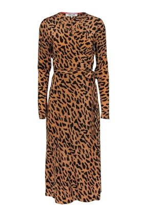 Diane von Furstenberg - Tan & Black Leopard Print Silk Wrap Maxi Dress Sz 8