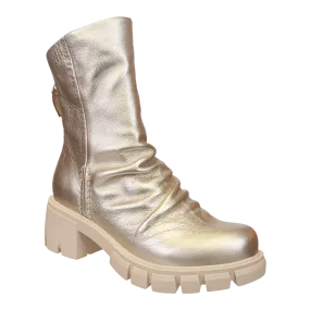 NAKED FEET - PROTOCOL in GOLD Heeled Mid Shaft Boots