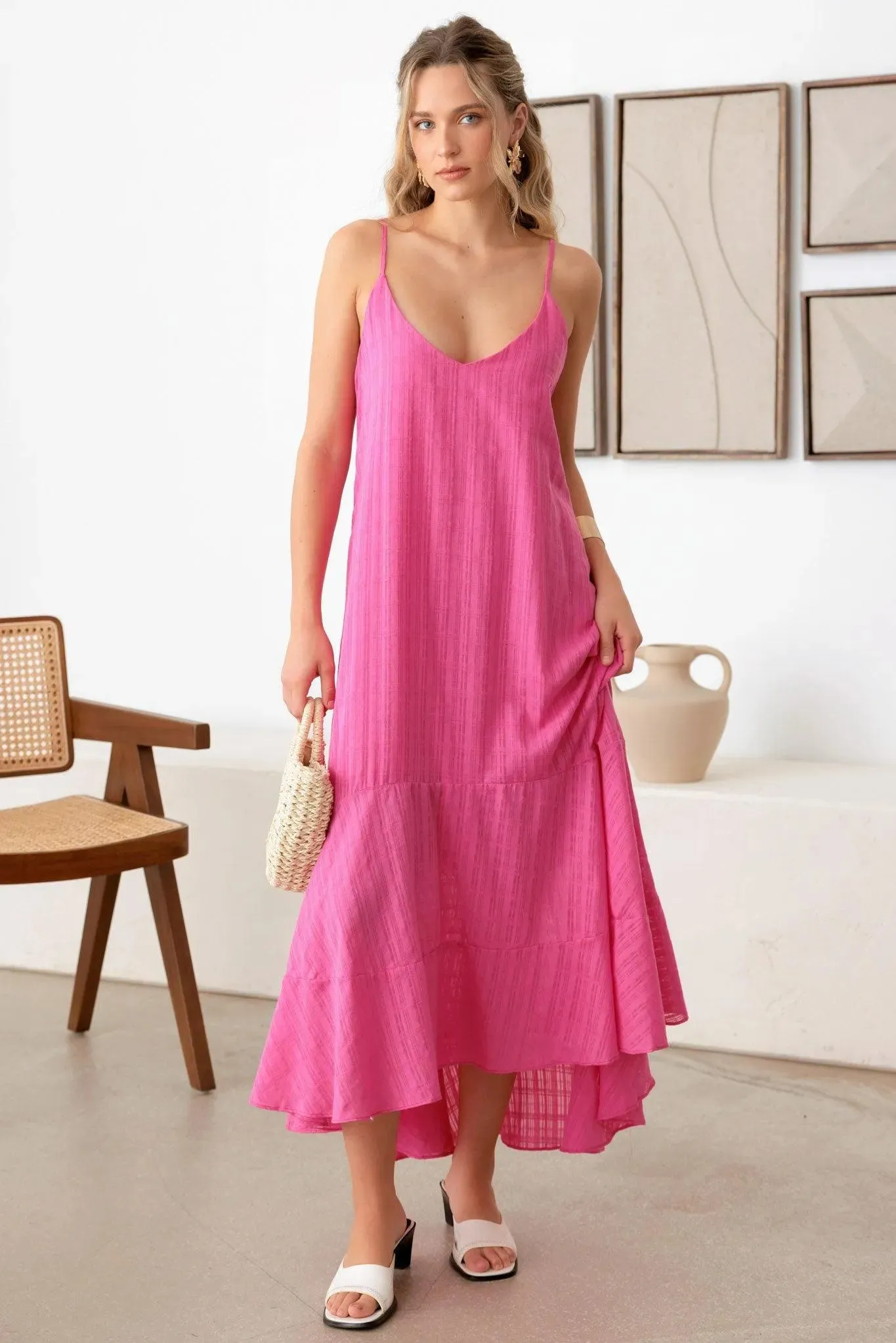 Pin-Stripe Detailing Button Back Cami Dress