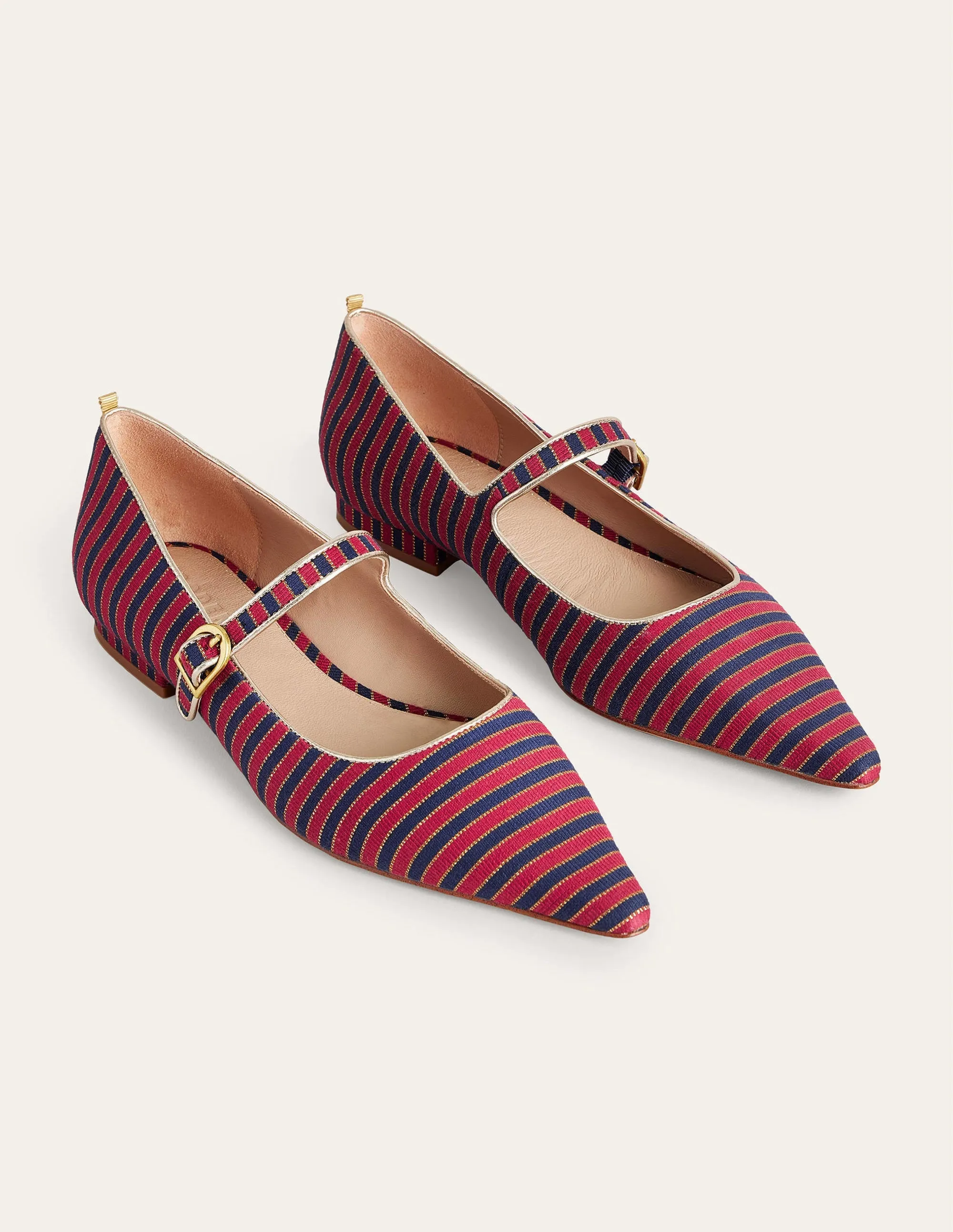 Pointed Toe Mary Jane Shoes-Red/ Navy Stripe
