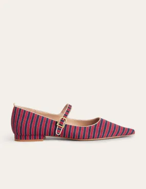 Pointed Toe Mary Jane Shoes-Red/ Navy Stripe