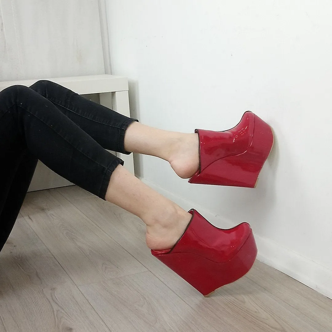 Red Patent Sabo Wedge Mules