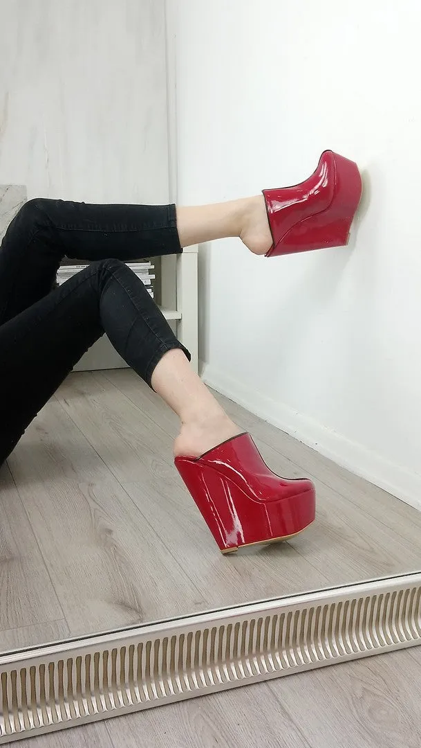 Red Patent Sabo Wedge Mules