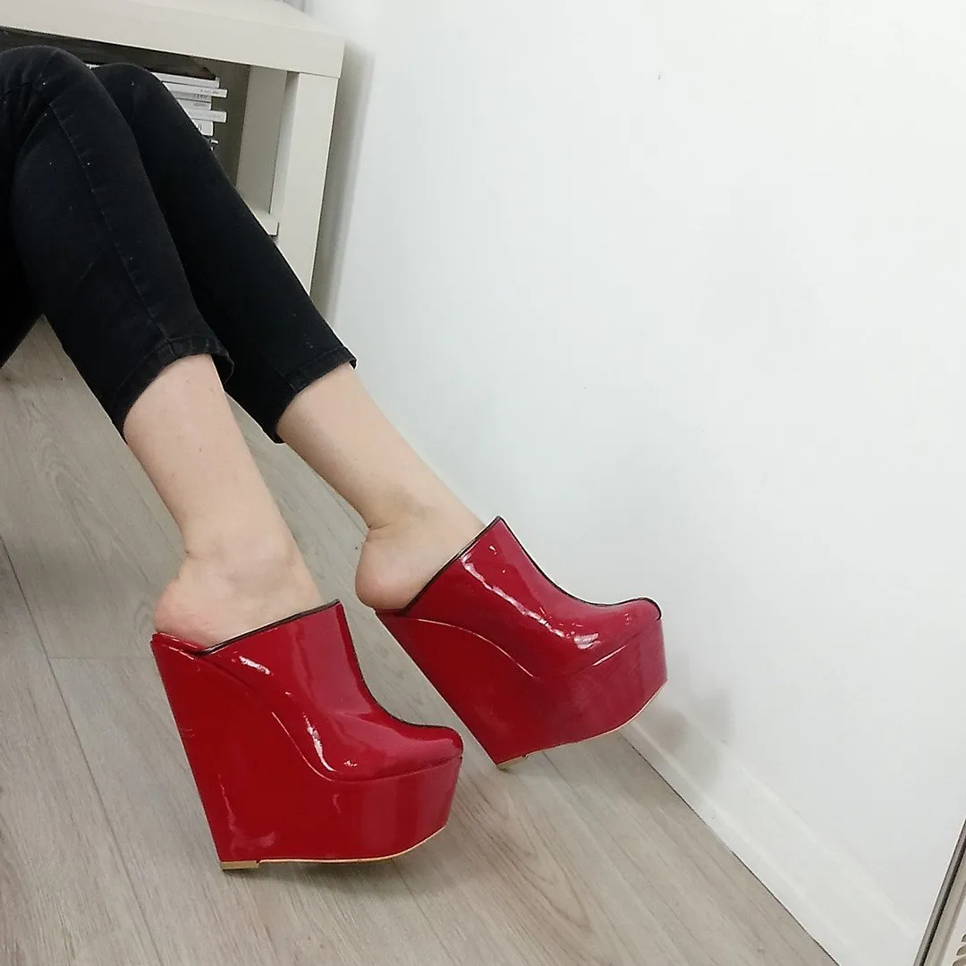 Red Patent Sabo Wedge Mules