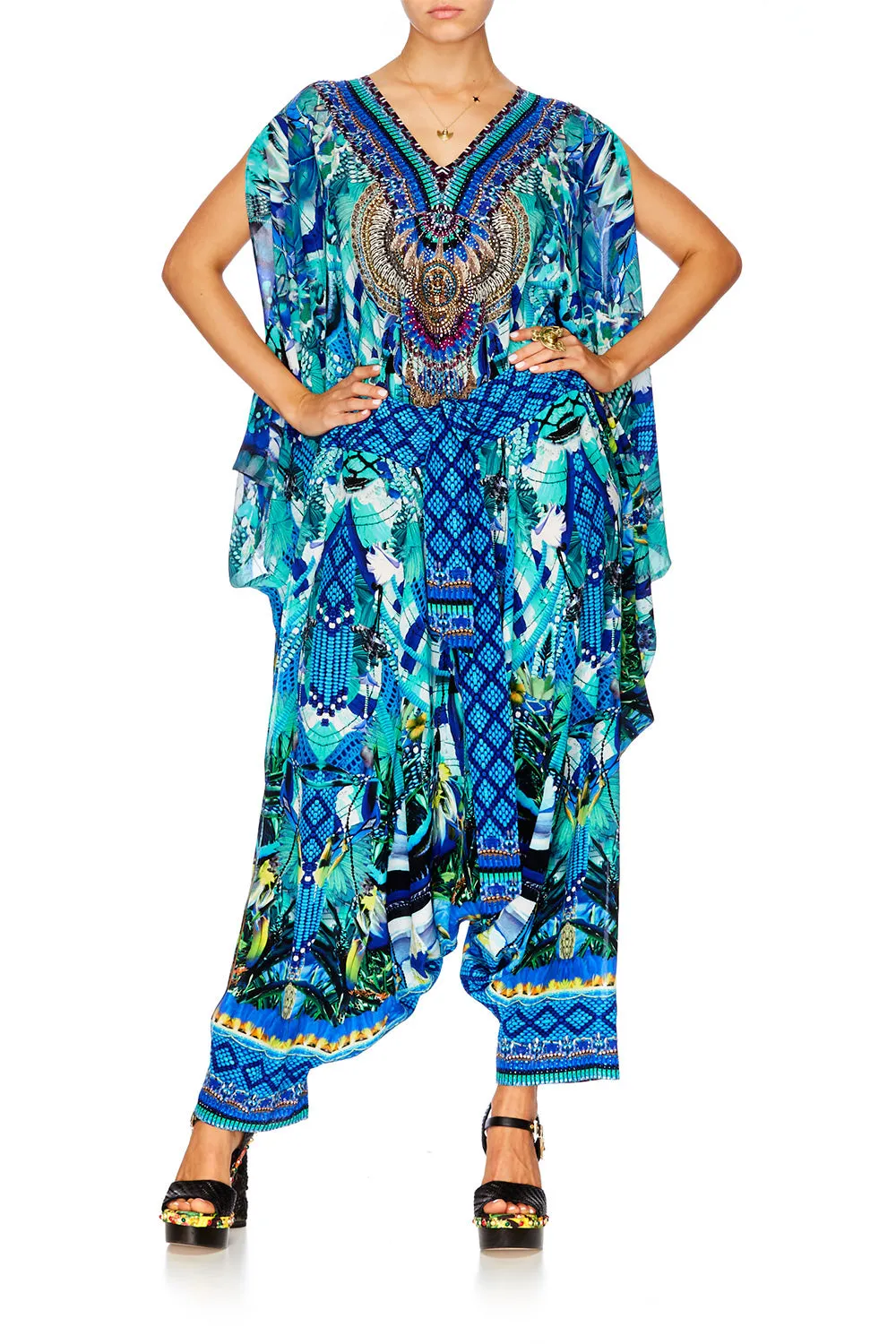 SPLIT SHOULDER SHORT KAFTAN AMAZON AZURE
