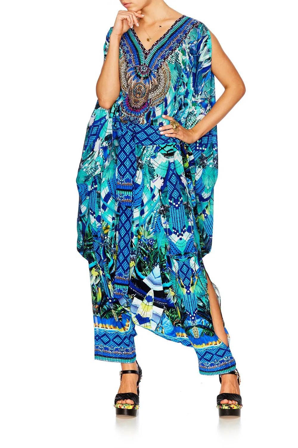 SPLIT SHOULDER SHORT KAFTAN AMAZON AZURE