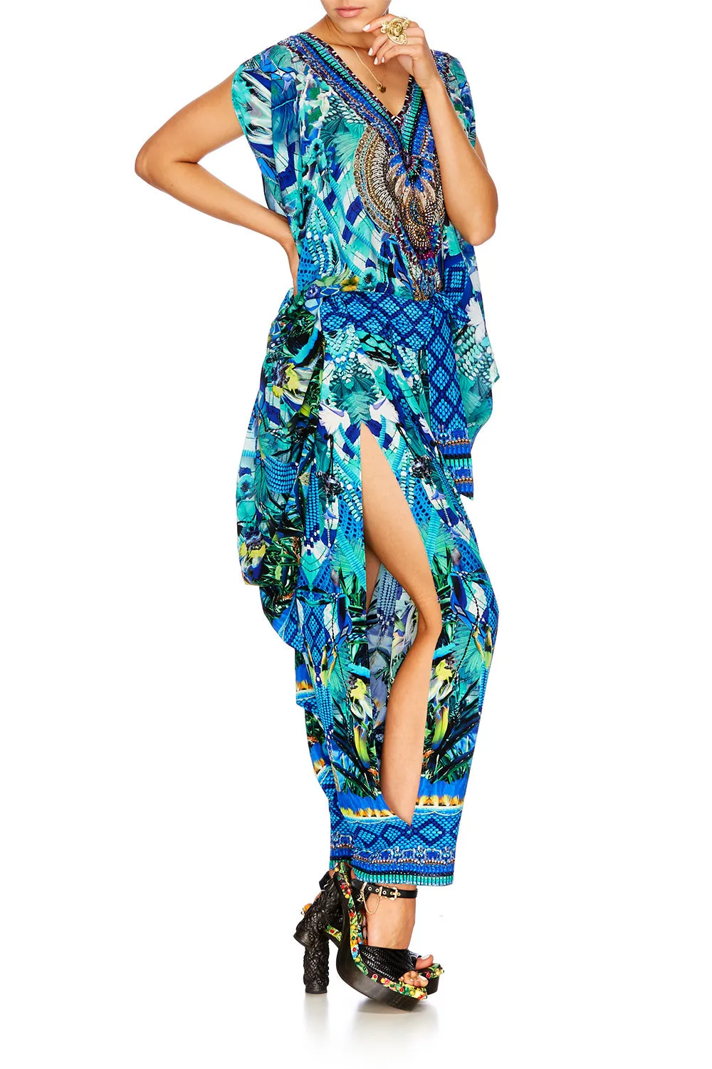 SPLIT SHOULDER SHORT KAFTAN AMAZON AZURE