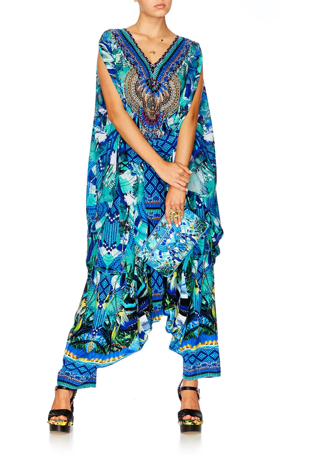 SPLIT SHOULDER SHORT KAFTAN AMAZON AZURE