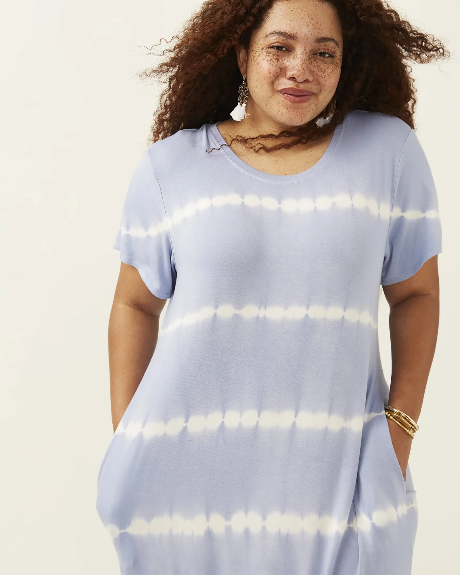 Stephanie Crew Neck Tie Dye Midi Dress | Lilac / Ivory