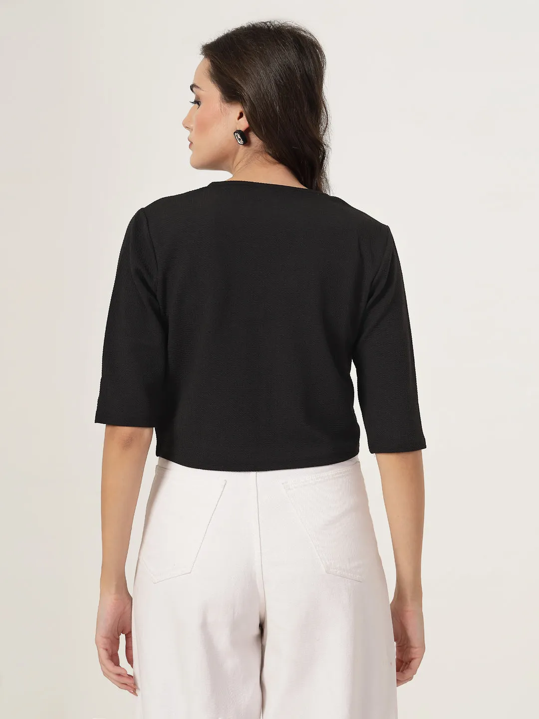 Style Quotient Women Black Solid Knit Shrug