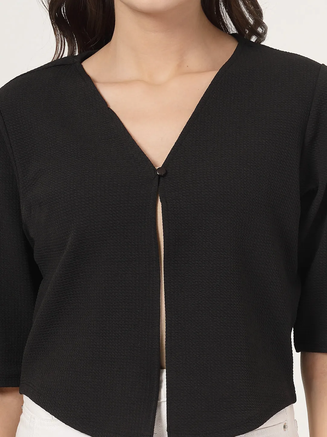 Style Quotient Women Black Solid Knit Shrug