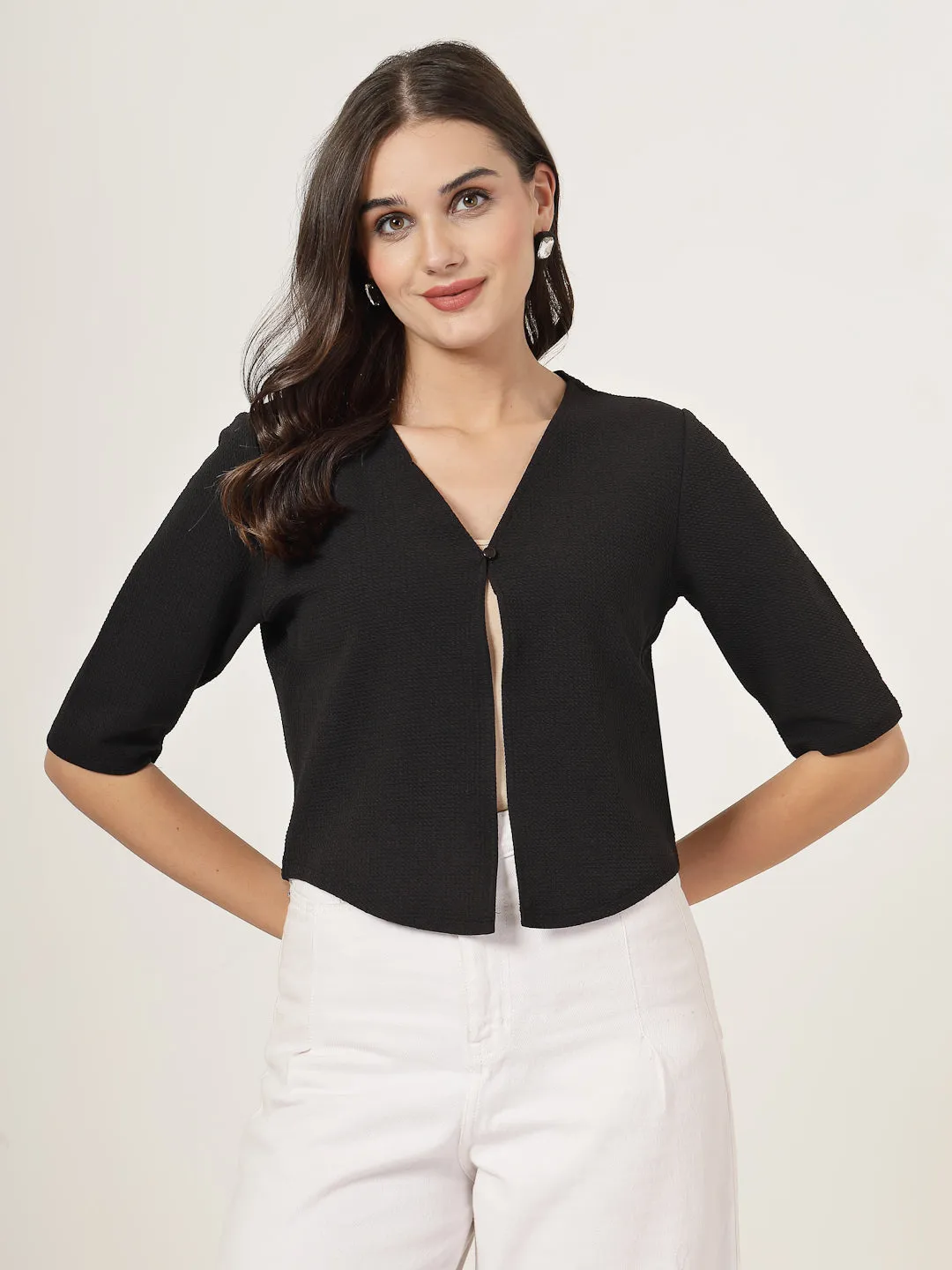 Style Quotient Women Black Solid Knit Shrug