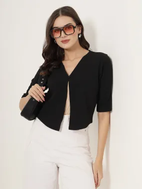 Style Quotient Women Black Solid Knit Shrug
