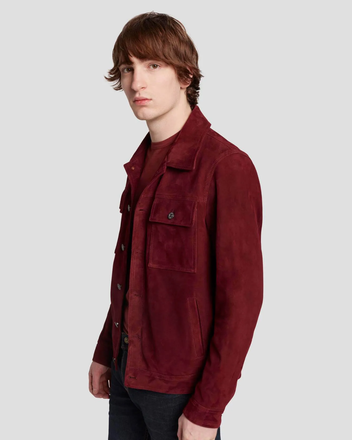 Suede Western Jacket in Burgundy