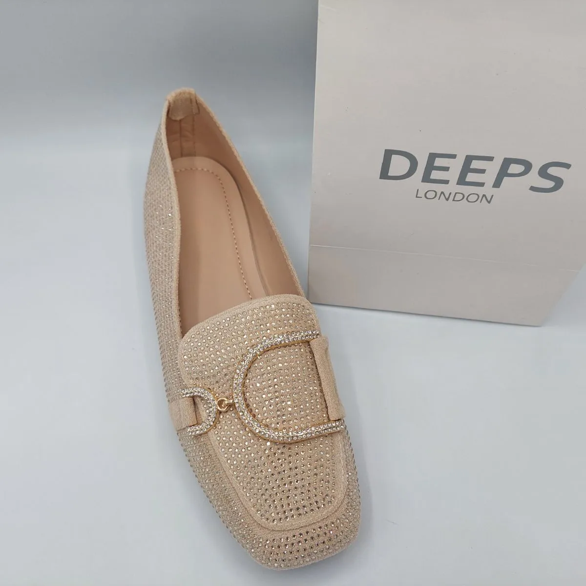VEX WOMEN'S DIAMANTE GLITTER LOAFERS FLATS WITH GOLD METAL DECOR
