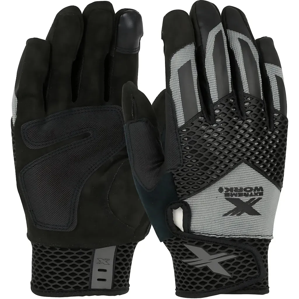 West Chester 89303GY/S ToughX Suede Palm with Gray Fabric Back and Touchscreen Index Finger - TPR Knuckle Guard
