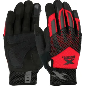 West Chester 89303/XL ToughX Suede Palm with Red Fabric Back and Touchscreen Index Finger - TPR Knuckle Guard